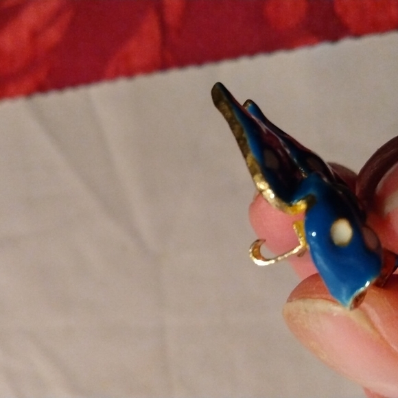 Vintage Gold Tone Blue Polka Dots Ribbon Bow Brooch Pin - Picture 4 of 4